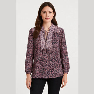 Women's CHAPS Navy Pink Floral Boho Blouse M